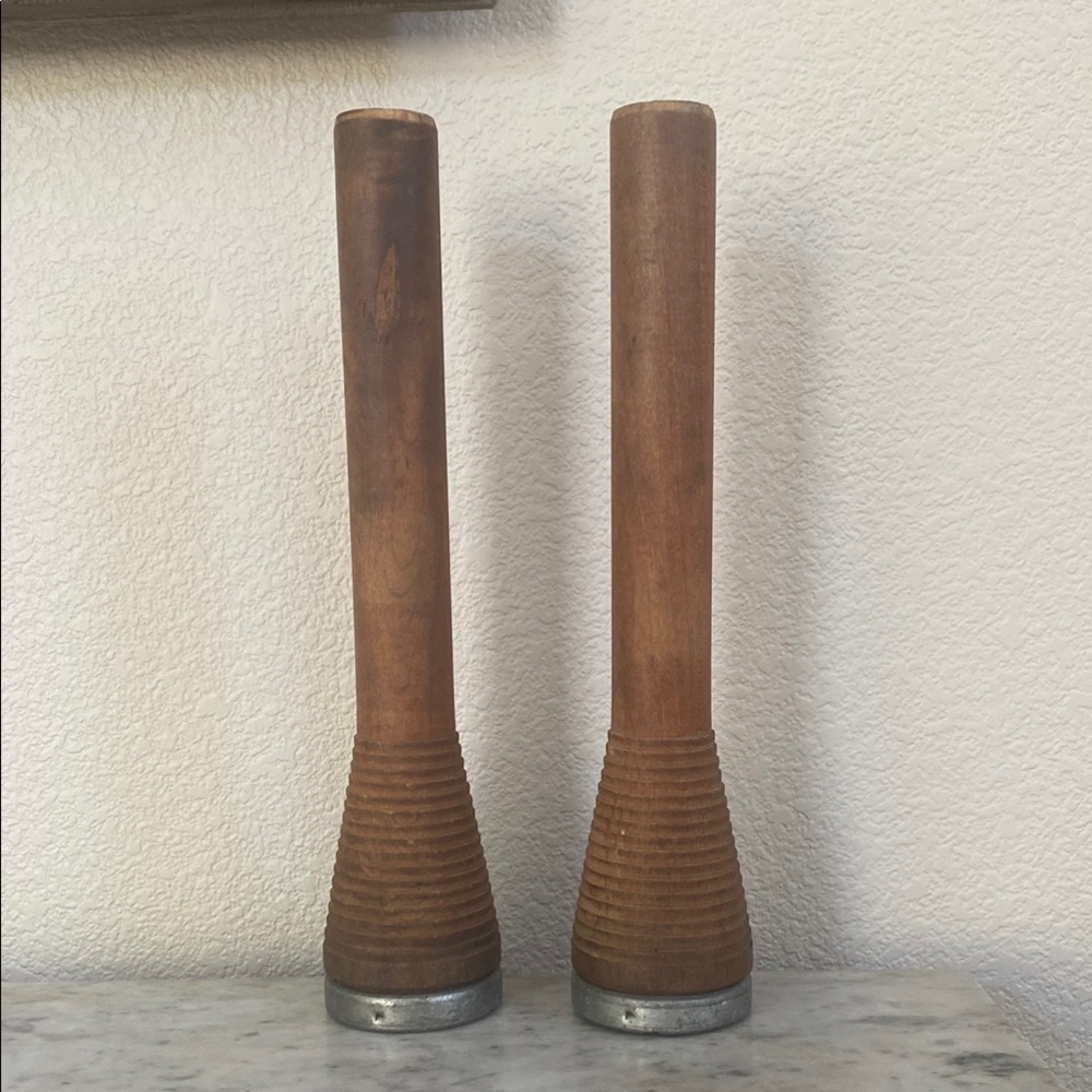 Vintage wood bobbin spoil candle holders